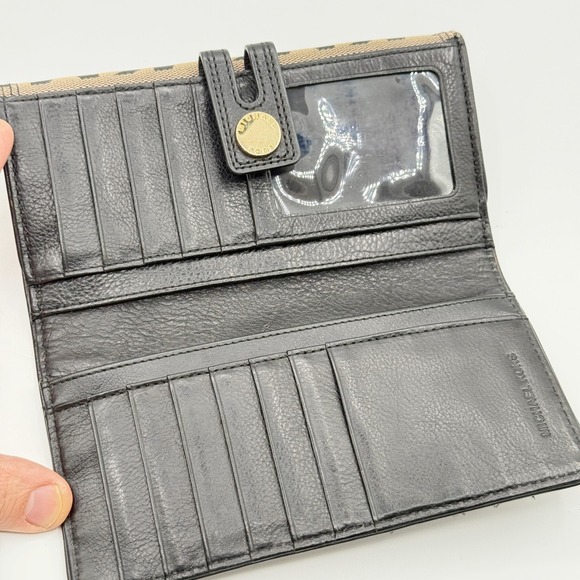 Michael Kors Monogram Wallet Brown Black Canvas Leather Snap Closure - Picture 5 of 9